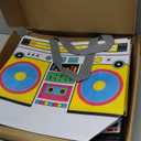 Locmeo 24 Pcs 80s90s Party Favor Bags Non Woven Retro Radio Grocery Bags for Hip Hop Birthday Disco Rock Party (Black,Yellow)