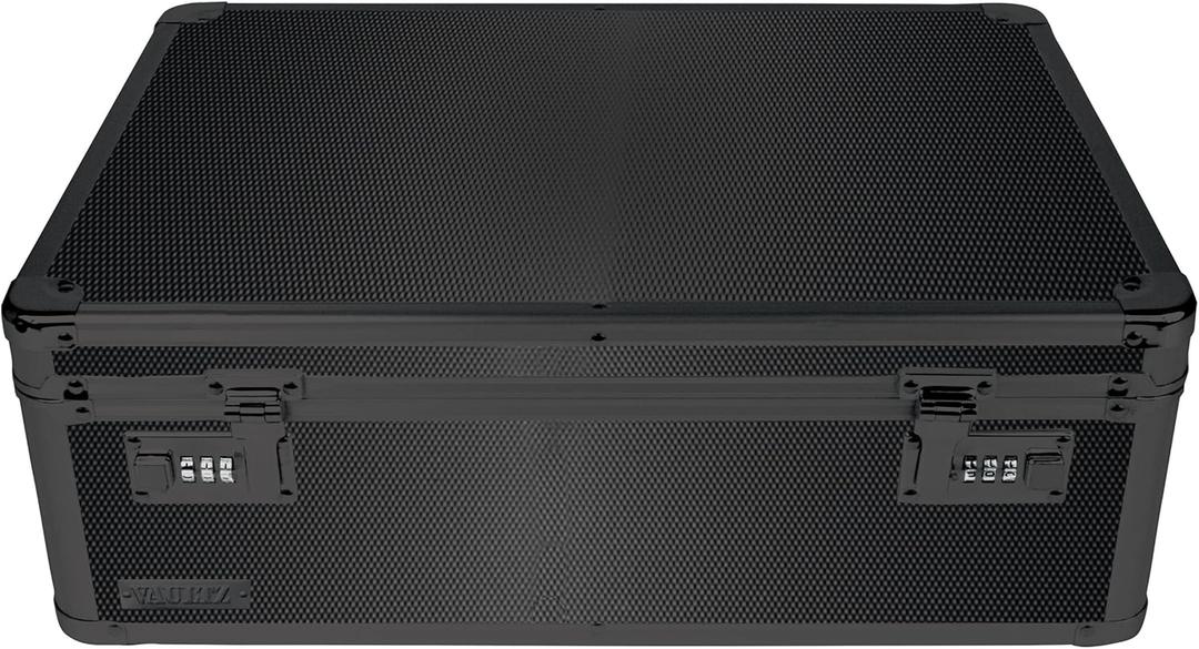Vaultz Storage Lock Box - 6.5 x 19.25 x 13.5 Inch Lockable Dorm Storage Trunk with Combination Lock - Briefcase, Medicine Box, Lock Boxes for Personal Items, Cash, Laptop - Black on Black