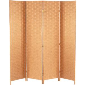 Wood Mesh Woven Design 4 Panel Folding Wooden Screen Room Divider (Natural)