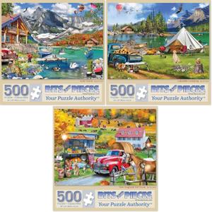 Bits and Pieces  Value Set of Three Large 500 Piece Jigsaw Puzzles for Adults  Lake & New England Farm Themed Jigsaw Puzzles by Ali Innis, Completed Puzzle Size: 18" x 24"