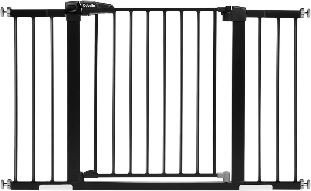 Babelio Metal Baby Gate, 29-48'' Auto Close Easy Install Dog/Pet Barrier, Extra Wide Walk Thru Child Safety Door, Pressure Mounted for Doorways & Stairs, with Y Spindle Rods, Black