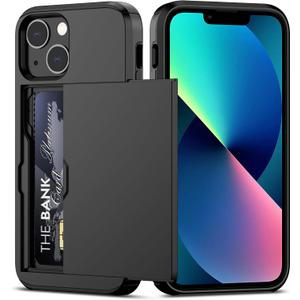 Nvollnoe for iPhone 13 Mini Case with Card Holder Heavy Duty Protective Dual Layer Shockproof Hidden Card Slot Slim Wallet Case for iPhone 13 Mini for Men&Women