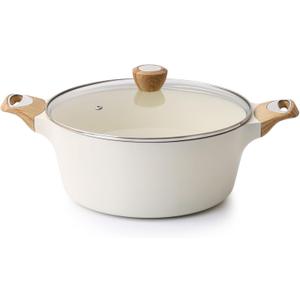 SENSARTE Ceramic Stock Pot Nonstick 4.5 Quart Soup Pot Casserole Pot with Lid Healthy Pasta Pot Cooking Pot Sauce Pot with Woodgrain Bakelite Handle, All Stove Compatible, White