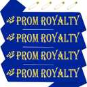 4 Pcs Prom Royalty Sashes with Gold Glitter, Royal Blue Prom Sash for School Cosplay Pageants Prom Party Dance Graduation Party Favors, Graduation Party Sash (Royal Blue + Gold)