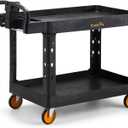 ELAFROS Extra Large Heavy Duty Plastic Utility Work Cart 43.5 x 24.6 Inch  2 Tier Work Cart with Deep Tub Shelves, Ergonomic Handle, 5 Inch Casters, 550 lbs Capacity, Black