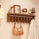 Wall Mounted Coat RackHooks Piano Key Hangers Natural Solid Wood Hanger Non-Woven Fabric Clothes Hangers for Closet, Kitchen, Bedroom, Bathroom, Entryway (Tray-Walnut, 8 Hooks)