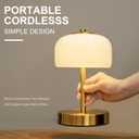 Oneach 9" Cordless Table Lamp,Gold Rechargeable Battery Operated Lamp, 3Way Stepless Dimming Touch Mushroom Lamps, Small Glass Nightlight for Bedroom Dining Table Living Room Shelf Decor