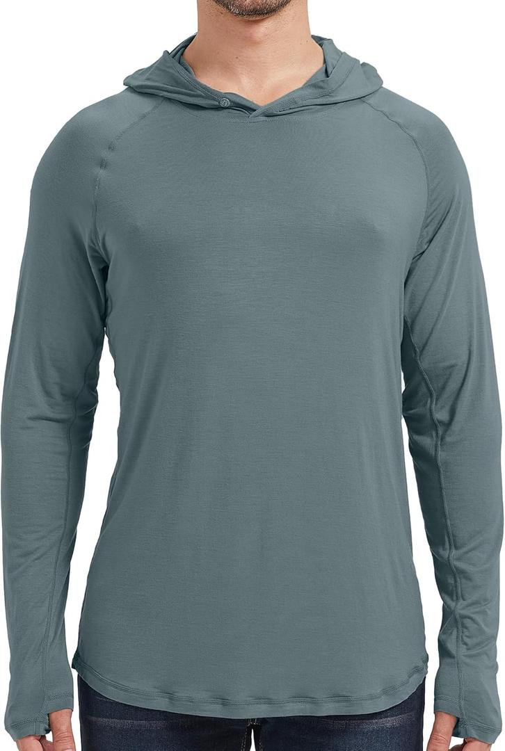 netdraw Men's Ultra-Soft Bamboo Viscose Hoodie Shirt UPF 50+ Sun Protection Long Sleeve Lightweight UV Shirt, Small, Deep Sage 
