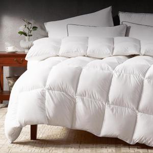 Cosybay King Size Down Fiber Comforter, Duvet Insert Filled with Feather Down Fiber Fluffy Cotton Cover, White All Season Luxury Hotel Bed Comforter with Corner Tabs, White King 106 x 90 Inch