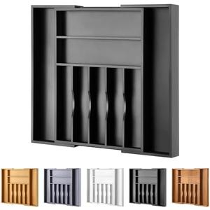 Amazon.com - oridom Large Premium Bamboo Silverware Organizer - Expandable Drawer Organizer & Utensil Organizer - 17"x19.7" Cutlery Tray with Dividers for Kitchen Utensils and Flatware (7-9 Slots) (Black)