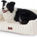 Dog Bed Medium Size Dog - Large Rectangle Orthopedic Pet Bed with Fluffy Washable Cover and Anti-Slip Bottom, 30x24x9inches, Cream