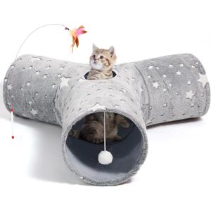 Tempcore 3-Way Collapsible Cat Tunnel Toy with Self-Luminous Tube & Peek Hole Ball - Photoluminescence Play Tunnel for Indoor Cats, Kittens, Kitty, Puppy, Rabbit - Boredom Relief Pet Toy