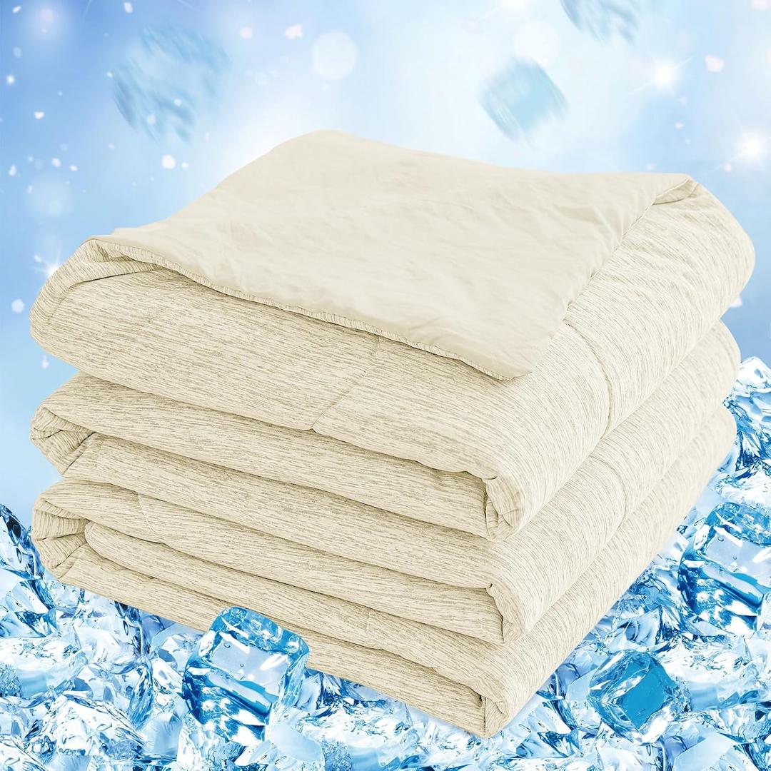CHOSHOME Cooling Comforter King Size, Cooling Blanket with Q-Max 0.45 Arc-Chill Cooling Fiber for Hot Sleeper and Night Sweats, Cool Soft Thin Breathable Summer Comforter for Bed, (90" x 108", Beige)