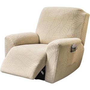 FUANGUI Recliner Chair Cover 4-Pieces Lazyboy Cover for Recliner Chair with Storage Pockets Furniture Protector for Living Room, Jacquard Sofa Slipcover for Kids, Pets, Dog and Cat, 38