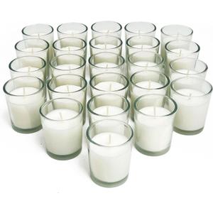 Simply Soson Vanilla Scented Votive Candles, Bulk Set of 24 White Scented Candle, Candles in Glass, 10 Hours Burn Ideal for Holiday, Fall, Autumn, Christmas, Xmas Candle Gifts for Women and Men
