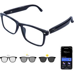 AI Smart Glasses, Anti Blue Light Bluetooth Translation Glasses with 164 Hands-Free Calls & Audio Multifunctional Smart Sunglasses for Men Women Travel Trade Business (KL07-Black-Color-Change-Lens)