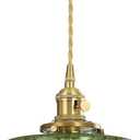 Vintage Pendant Light Fixtures, Brass Socket with ON/Off Switch and Green Glass Lamp Shade Pendant Light for Kitchen Island Farmhouse Living Room (Green,Striped)