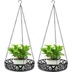 Plant Hanger, 2pcs Metal Hanging Plant Shelf Decorative Planter Flower Pots Holder for Indoor Outdoor, Modern Plant Hanging Basket for Balcony Porch Garden Home Decor, Black