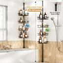 Corner Shower Caddy Tension Pole Adjustable 29124 Inch, 4 Tier Rustproof Shower Organizer Shelf Rack, Quick Installation Bathroom Storage Shower Caddy Corner Pole, Black