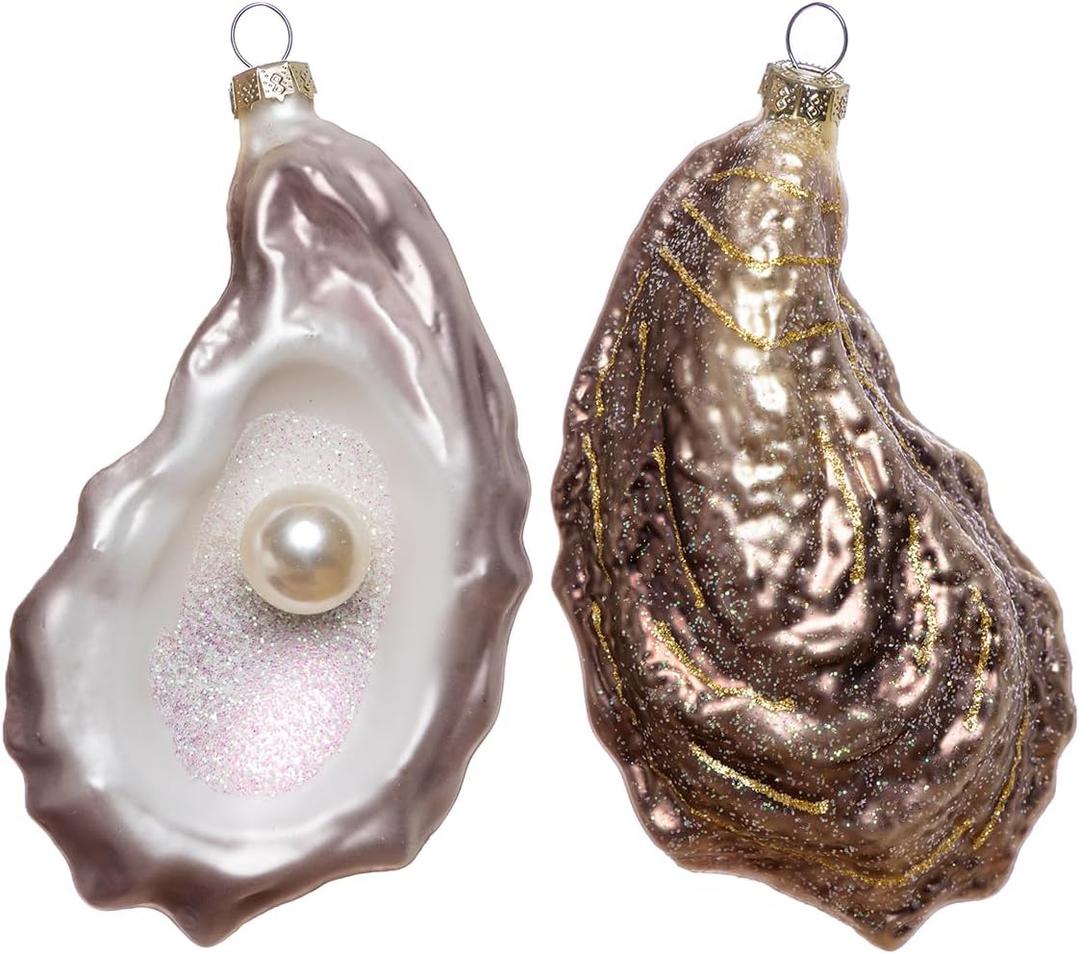 Hand Blown Glass Oyster Ornament for Christmas Tree