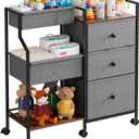 Modanais Baby Diaper Caddy Organizer Cart - 3 Tier Rolling Cart with Dividers and Drawers, Easy To Assemble, Mobile Utility Cart with Wheels for Nursery, Bedroom, Changing Table & Crib