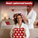 Mother Wife Girlfriend Grandmother Birthday Day Gifts Red Heart Hand Towels and Bear, Gift Card and Box Set, Heart Love Hand Towels for Bath Bathroom Kitchen Dish(2 Towel+1 Bear)