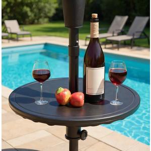 Outdoor Adjustable Umbrella Table Tray, 20'' Portable Round Umbrella Table Top for 1.5ft Patio Umbrella Pole, Black.