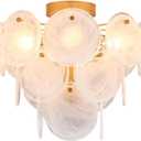 Modern Flush Mount Glass Ceiling Light, Gold Hallway Lights Vintage Chandelier, 4-Light Unique Light Fixture for Bedroom Entryway Loft Kitchen Laundry Bathroom Farmhouse