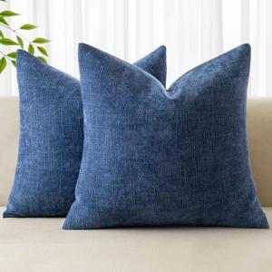 MIULEE Pack of 2 Decorative Throw Pillow Covers Soft Chenille Throw Pillows Solid Textured Cushion Covers for Couch Sofa Bedroom Living Room 18x18 Inch, Navy Blue