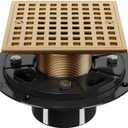 4 Inch Champagne Bronze Shower Drain- Square Shower Floor Drain Kit with ABS Flange-Removable Grid Strainer Cover - SUS304 Stainless Steel Floor Drain Kit