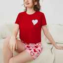 Laqeyko Cute Pajamas for Women Shorts Set Short Sleeve Tops and Shorts Pjs Sets Nightwear Sleepwear (Red, M)
