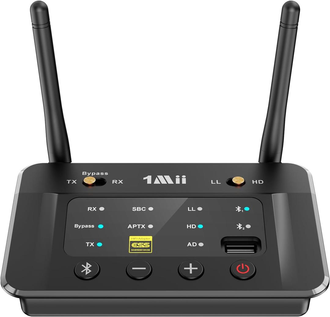 1Mii B03S Bluetooth 5.3 Transmitter Receiver for TV Home Stereo, Wireless Audio Adapters with Audiophile DAC, aptX Adaptive/ LL/ HD, Dual Link, Optical RCA AUX 3.5mm Inputs/ Outputs