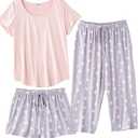 Ekouaer 1 PCS Capri Pajamas for Women Sleeve Pajama Floral Pj Soft Sleepwear with Pockets 2XL