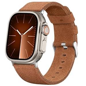 Bandsie Leather Band Compatible with Apple Watch Ultra Band 49mm 46mm 45mm 44mm 42mm for Men, Vintage Genuine Suede Leather Strap for iWatch Ultra 2, Ultra, SE, Series 10 9 8 7 6 5 4 3 2 1, Brown