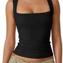 QINSEN Women's Square Neck Sleeveless Double-Layer Tank Tops Basic Tight T Shirts Size XL