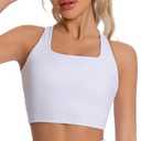 KOKITA Women's Sports Bra Fitness Short Tank Top Criss-Cross Back Padded Strappy Sports Bras Yoga Workout Bra (White)