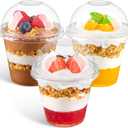 Qeirudu 50 Pack 9 Oz Clear Plastic Dessert Cups with Dome Lids No Hole, Small Parfait Cups Mini Round Party Serving Cups for Ice Creams, Cakes, Fruits, Snacks