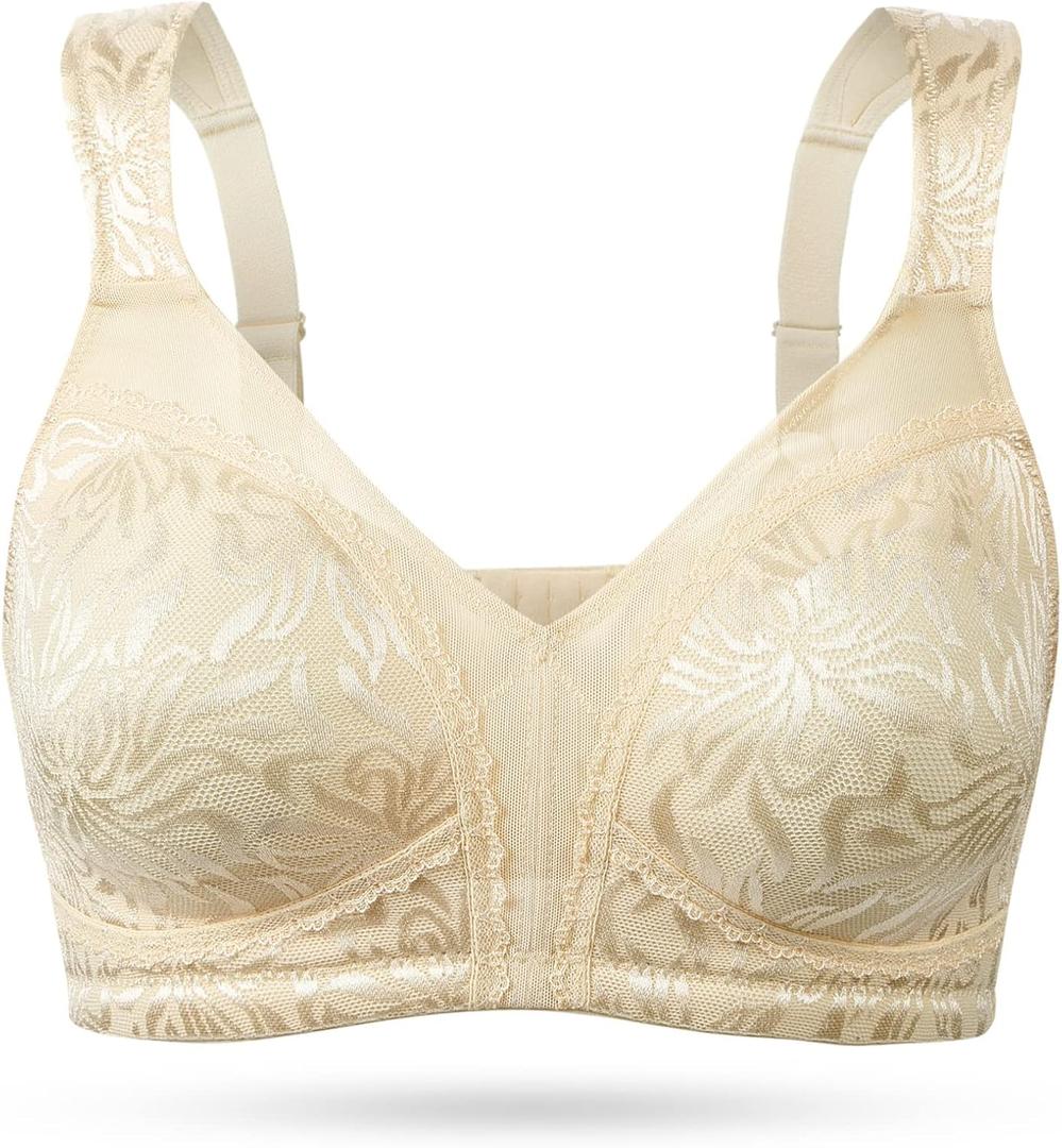 Wingslove Women's Full Coverage Non Padded Comfort Minimizer Wire-Free Bra Plus Size (44D, Nude)