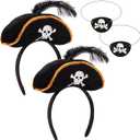 Chanaco Pirate Hat 4Pcs Pirate Accessories Women Halloween Costume Men Captain Headband and Eye Patch for Cosplay Party Supplies