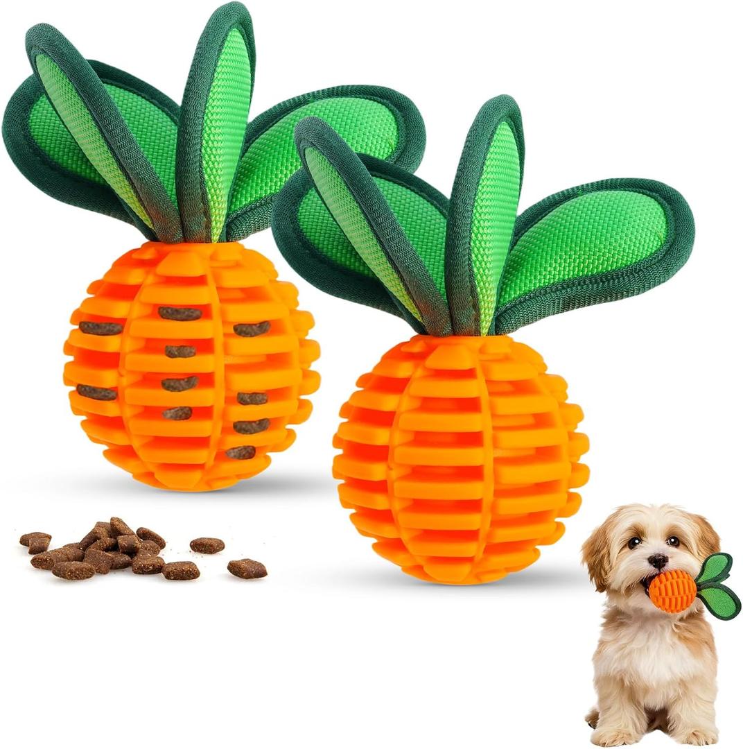 2 Pack Dog Chew Toys for Small Breeds, 2.2" Treat Dispensing Ball, Small Dog Toy Ball with Squeaker for Anxiety & Boredom, Interactive Puppy Chew Toy for Fetch, Tug & Dental Care