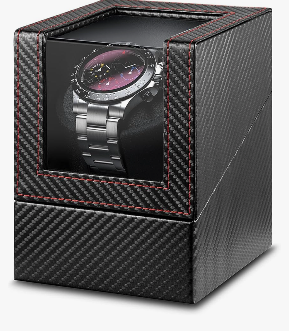 Watch Winder with Japanese Motor – Silent Adjustable Rotation, Premium PU Leather Exterior and Soft Flexible Watch Pillows, for Father's Day Gift for Him, Birthday Gift