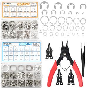 800Pcs C-clip External Retaining Rings Snap Rings Assortment Kit Circlip 304 Stainless Steel(M4-M28) + E-clip Assortment Set(1.5mm-10mm) + 5Pcs Snap Ring Plier + Tweezer