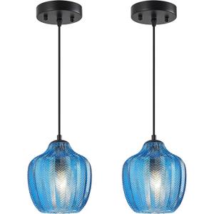 Blue Glass Pendant Lights Kitchen Island 6.29 in Glass Globe Pendant Light Fixture Adjustable Modern Farmhouse Pendant Lighting for Bedroom Dining Room(2 Pack)