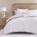 CozyBloom Super Soft Fluffy Reversible Fleece Twin Comforter Set 68" x 90", Solid Flannel Velvet Thick Warm Bedding Sets for Winter, 3 Pieces Jacquard Textured Cozy Fuzzy Comforter Set for Bed, White