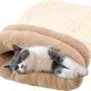 Large Cat Sleeping Bag, Soft Plush Cat Sleep Bag Cozy Warm Kitten Cave Bed Comfortable Winter Ferret Snuggle Sack for Kitten Rabbits Guinea Pigs(White)
