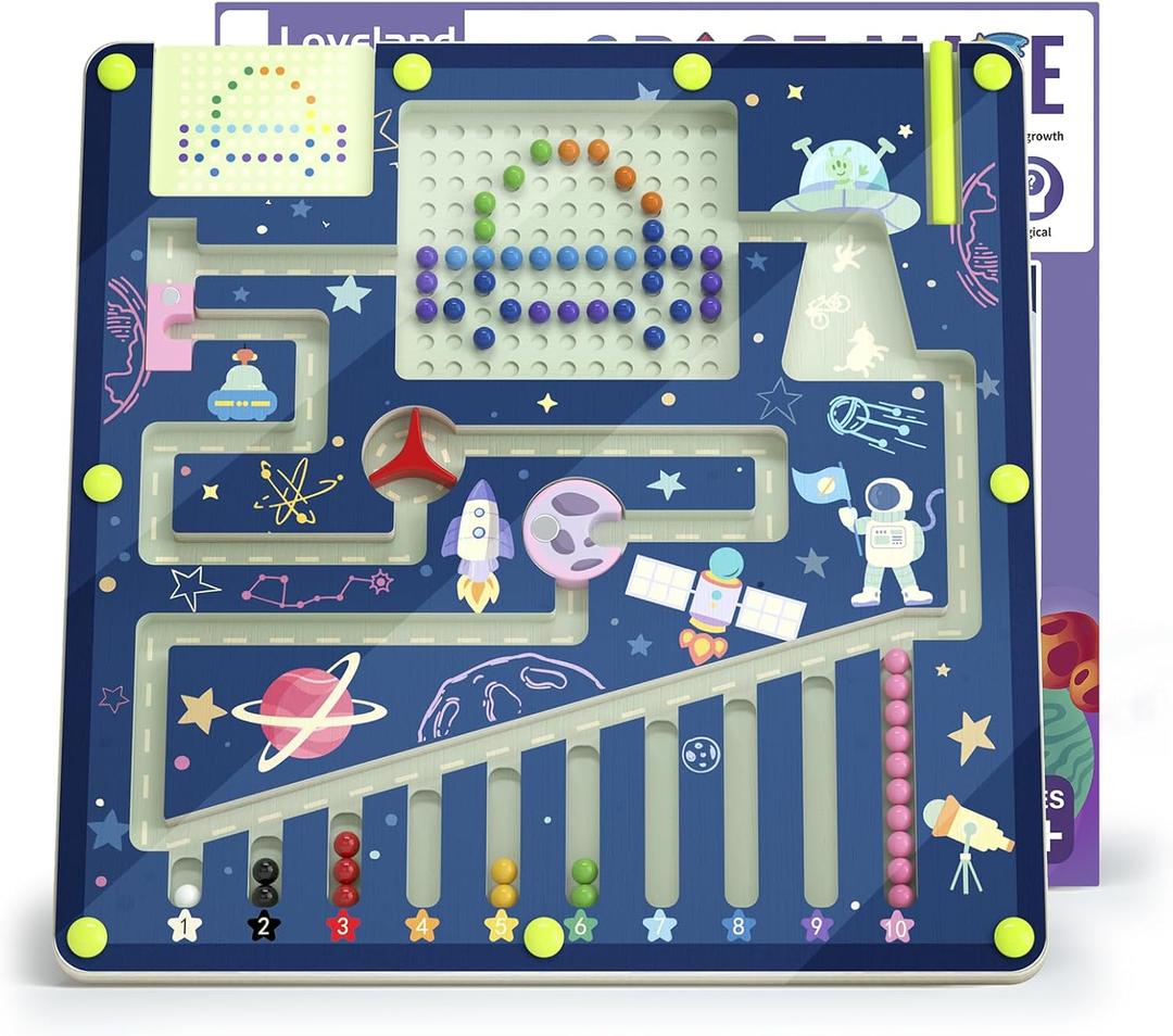 Magnetic Color and Number Space Maze Level 3 Montessori Wooden Puzzle Toy for Toddlers, Preschool Learning Activity for Fine Motor Skills, Educational Gift for Kids Ages 3+