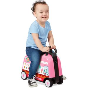 Toddler Carry-on Storage Ride-on Toy, 17-inch Long Radio Flyer 3-in-1 Happy Trav'ler Ice Cream Truck, Ages 2-5 Years, Compact Storage, Large