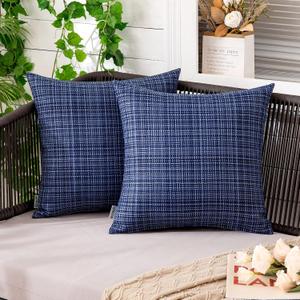 MIULEE Outdoor Waterproof Throw Pillow Covers Decorative Farmhouse Water Resistant Cushion Covers for Tent Patio Garden Couch Sofa Pack of 2, 18x18 Inch Navy Blue