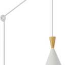 Modern Plug in Pendant Light Kitchen, Adjustable Hanging Lamp, Matte White, funnel pendant light white