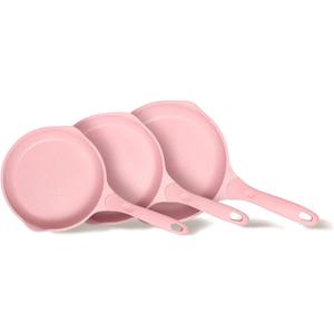 JEETEE Nonstick Frying Pans Set, Skillets Set 3 Pcs, 8" 9.5" 11" Granite Non-Stick Frying pan, Cookware Set with Bakelite Handle, Compatible with All Stovetops (Gas, Electric & Induction), Pink